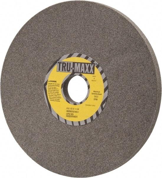 Tru-Maxx - 8" Diam x 1-1/4" Hole x 1/2" Thick, I Hardness, 80 Grit Surface Grinding Wheel - Aluminum Oxide, Type 1, Medium Grade, 3,600 Max RPM, Vitrified Bond, No Recess - Eagle Tool & Supply