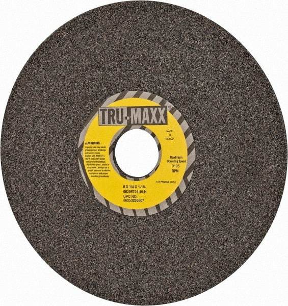 Tru-Maxx - 8" Diam x 1-1/4" Hole x 1/4" Thick, H Hardness, 46 Grit Surface Grinding Wheel - Aluminum Oxide, Type 1, Coarse Grade, 3,105 Max RPM, Vitrified Bond, No Recess - Eagle Tool & Supply