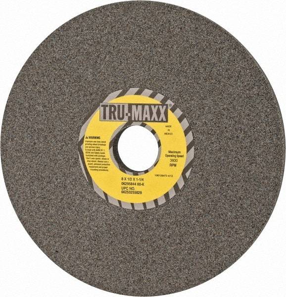 Tru-Maxx - 8" Diam x 1-1/4" Hole x 1/2" Thick, K Hardness, 60 Grit Surface Grinding Wheel - Aluminum Oxide, Type 1, Medium Grade, 3,600 Max RPM, Vitrified Bond, No Recess - Eagle Tool & Supply