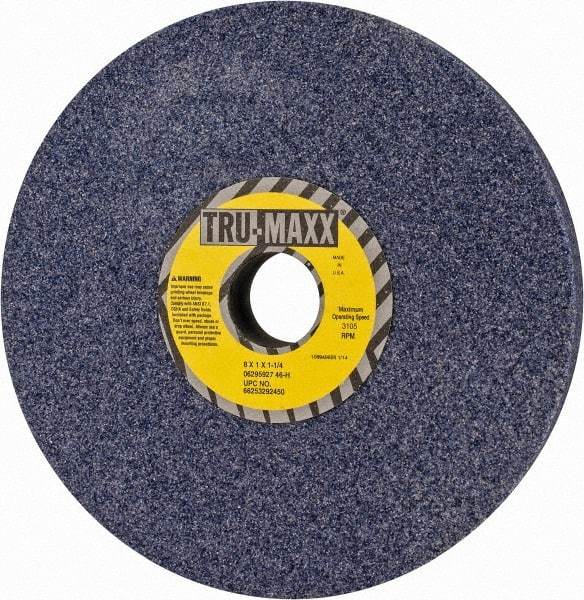 Tru-Maxx - 8" Diam x 1-1/4" Hole x 1" Thick, H Hardness, 46 Grit Surface Grinding Wheel - Aluminum Oxide, Type 1, Coarse Grade, 3,105 Max RPM, Vitrified Bond, No Recess - Eagle Tool & Supply