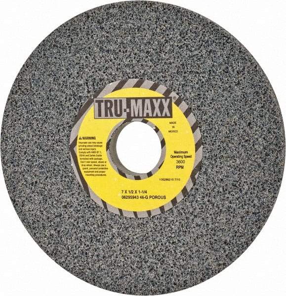 Tru-Maxx - 7" Diam x 1-1/4" Hole x 1/2" Thick, G Hardness, 46 Grit Surface Grinding Wheel - Aluminum Oxide, Type 1, Coarse Grade, 3,600 Max RPM, Vitrified Bond, No Recess - Eagle Tool & Supply