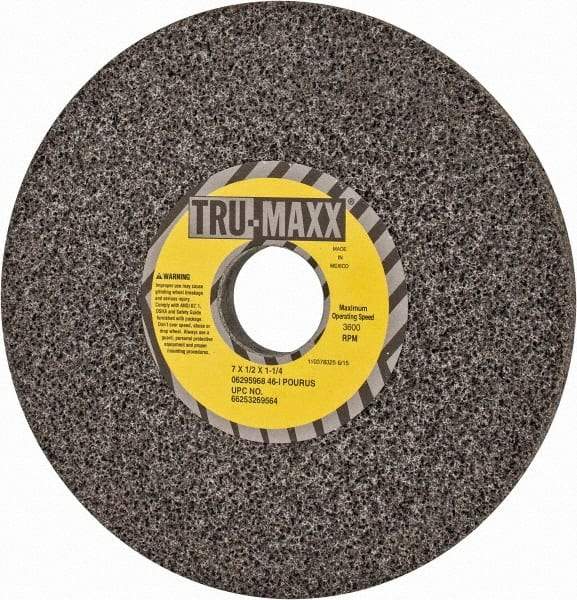 Tru-Maxx - 7" Diam x 1-1/4" Hole x 1/2" Thick, I Hardness, 46 Grit Surface Grinding Wheel - Aluminum Oxide, Type 1, Coarse Grade, 3,600 Max RPM, Vitrified Bond, No Recess - Eagle Tool & Supply