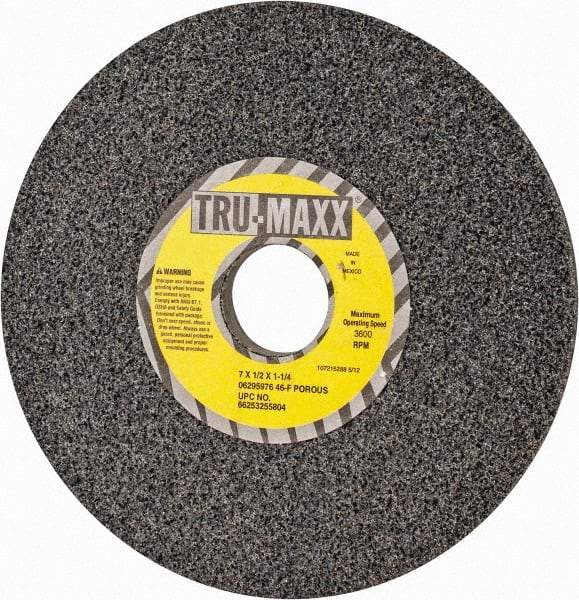 Tru-Maxx - 7" Diam x 1-1/4" Hole x 1/2" Thick, F Hardness, 46 Grit Surface Grinding Wheel - Aluminum Oxide, Type 1, Coarse Grade, 3,600 Max RPM, Vitrified Bond, No Recess - Eagle Tool & Supply