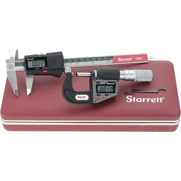 Starrett - 2 Piece, Machinist Caliper and Micrometer Tool Kit - 0 to 6 Inch Caliper, 0.0001 Inch Caliper Resoluion, 0 to 1 Inch Micrometer, 0.01 mm Resoluion - Eagle Tool & Supply