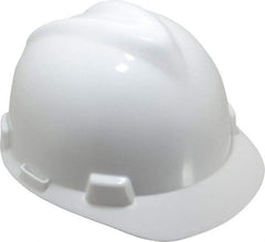MSA - ANSI Type I, Class E Rated, 8-Point, Pin Lock Adjustment Hard Hat - One Size Fits Most, White, Standard Brim - Eagle Tool & Supply