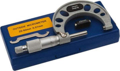 Value Collection - 25 to 50mm Range, 0.01mm Graduation, Mechanical Outside Micrometer - Ratchet Stop Thimble, Accurate to 0.004mm - Eagle Tool & Supply