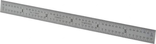 Starrett - 6" Long, 1/64, 1/32, 1/16, 1/8" Graduation, Flexible Steel Rule - 4R Graduation Style, 1/2" Wide, Silver, Satin Chrome Finish - Eagle Tool & Supply
