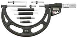 Starrett - 16 to 20" Range, 0.0001" Resolution, Standard Throat, Electronic Outside Micrometer - 0.0004" Accuracy, Friction Thimble, Micro Lapped Carbide Face, CR2450 Battery, Data Output, Includes 3V Battery - Eagle Tool & Supply