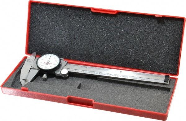 Starrett - 0" to 6" Range, 0.001" Graduation, 0.1" per Revolution, Dial Caliper - White Face, 1-1/2" Jaw Length, Accurate to 0.0010" - Eagle Tool & Supply