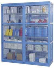 Denios - 2 Door, 8 Shelf, Blue Steel Caged Containment Shelving Safety Cabinet for Corrosive Chemicals - 87" High x 74" Wide x 28" Deep, Manual Closing Door - Eagle Tool & Supply