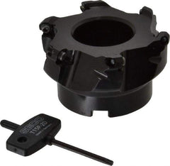 Seco - 3.15" Cut Diam, 1" Arbor Hole, 0.138" Max Depth of Cut, 43° Indexable Chamfer & Angle Face Mill - 6 Inserts, OF.. 05T305 Insert, Right Hand Cut, 6 Flutes, Series R220.43 - Eagle Tool & Supply