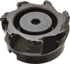 Seco - 3.94" Cut Diam, 1-1/2" Arbor Hole, 0.138" Max Depth of Cut, 43° Indexable Chamfer & Angle Face Mill - 7 Inserts, OF.. 05T305 Insert, Right Hand Cut, 7 Flutes, Series R220.43 - Eagle Tool & Supply