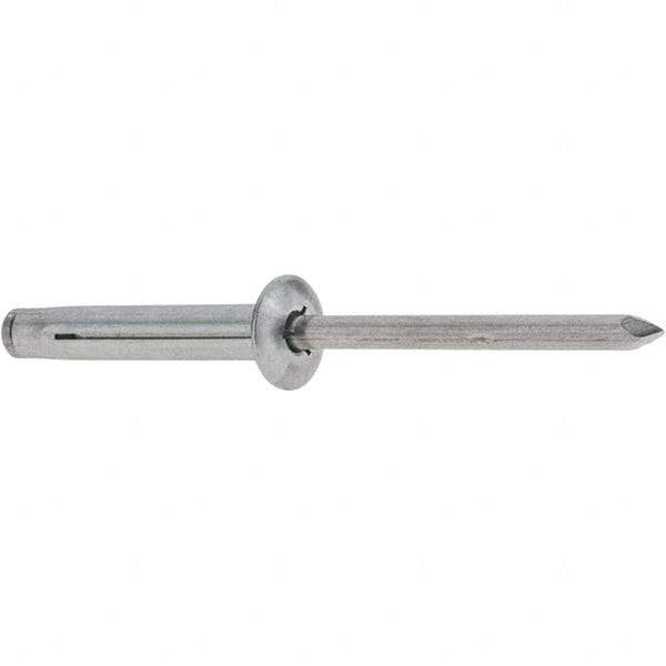 RivetKing - Size 0640 Dome Head Aluminum Tri Folding Blind Rivet - Aluminum Mandrel, 0.157" to 5/8" Grip, 0.386" Head Diam, 0.196" to 0.209" Hole Diam, 1.2" Length Under Head, 3/16" Body Diam - Eagle Tool & Supply