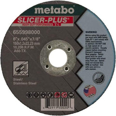 Metabo - 6" 60 Grit Aluminum Oxide Cutoff Wheel - 0.045" Thick, 7/8" Arbor, 10,185 Max RPM, Use with Angle Grinders - Eagle Tool & Supply