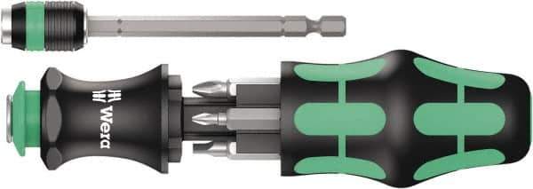 Wera - 8 Piece Bit Screwdriver - Phillips, Slotted, Square, with Storage - Eagle Tool & Supply
