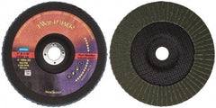 Norton - 80 Grit, 7" Disc Diam, 7/8" Center Hole, Type 29 Ceramic Flap Disc - 8,600 Max RPM, Fiberglass Backing, Arbor Attaching System, Coated - Eagle Tool & Supply