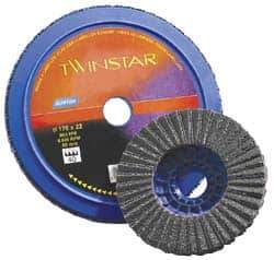 Norton - 80 Grit, 7" Disc Diam, 5/8-11 Center Hole, Type 27 Ceramic Flap Disc - 8,600 Max RPM, Plastic Backing, Arbor Attaching System, Coated - Eagle Tool & Supply
