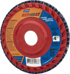 Norton - 36 Grit, 4-1/2" Disc Diam, 7/8" Center Hole, Type 27 Ceramic Flap Disc - 13,000 Max RPM, Plastic Backing, Arbor Attaching System, Coated - Eagle Tool & Supply