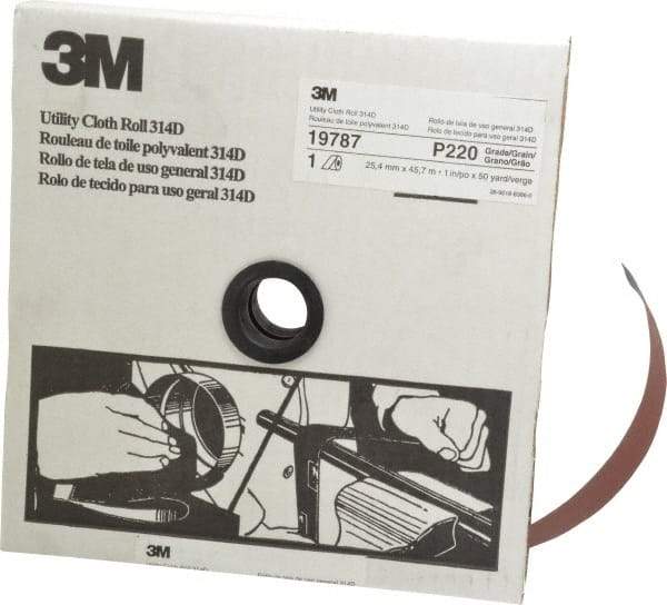 3M - 1" x 50 Yd 220 Grit Aluminum Oxide Cloth Roll - Very Fine Grade, J Weighted Backing - Eagle Tool & Supply