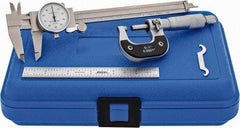 Value Collection - 3 Piece, Machinist Caliper and Micrometer Tool Kit - 0 to 1 Inch Micrometer, 0.0001 Inch Graduation - Eagle Tool & Supply