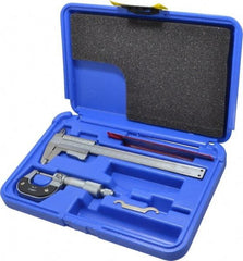 Value Collection - 3 Piece, Machinist Caliper and Micrometer Tool Kit - 0 to 1 Inch Micrometer, 0.0001 Inch Graduation - Eagle Tool & Supply