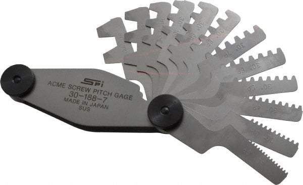 SPI - 12 Leaf, 2 to 20mm Pitch Range, Stainless Steel Screw Pitch Gage - 30° Thread Angle - Eagle Tool & Supply