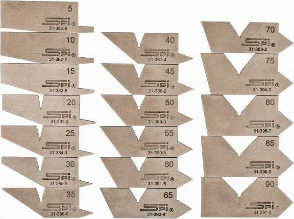 SPI - 18 Piece Stainless Steel Angle Gage Set - 6 to 90° Primary Angle - Eagle Tool & Supply
