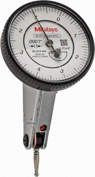 Mitutoyo - 0.016 Inch Range, 0.0001 Inch Dial Graduation, Horizontal Dial Test Indicator - 1.5748 Inch White Dial, 0-4-0 Dial Reading, Accurate to 0.0002 Inch - Eagle Tool & Supply