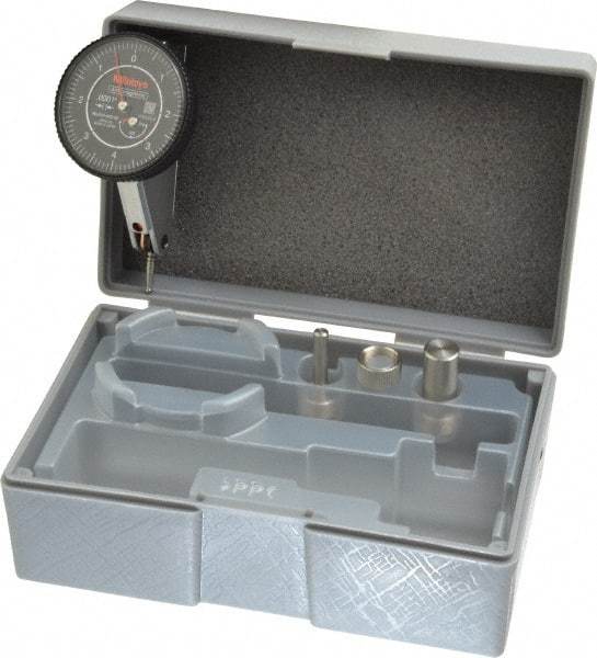 Mitutoyo - 0.016 Inch Range, 0.0001 Inch Dial Graduation, Horizontal Dial Test Indicator - 1.5748 Inch Black Dial, 0-4-0 Dial Reading, Accurate to 0.0002 Inch - Eagle Tool & Supply