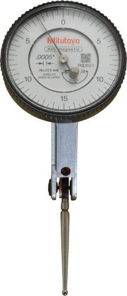 Mitutoyo - 0.06 Inch Range, 0.0005 Inch Dial Graduation, Horizontal Dial Test Indicator - 1.5748 Inch White Dial, 0-15-0 Dial Reading, Accurate to 0.0005 Inch - Eagle Tool & Supply