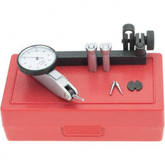 Starrett - 5 Piece, 0mm to 0.2mm Measuring Range, 1-3/8" Dial Diam, 0-100-0 Dial Reading, Yellow Dial Test Indicator Kit - 5/8" Contact Point Length, 2mm Ball Diam, 0.002mm Dial Graduation - Eagle Tool & Supply