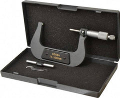 Value Collection - 75 to 100mm Range, 0.01mm Graduation, Mechanical Outside Micrometer - Ratchet Stop Thimble - Eagle Tool & Supply
