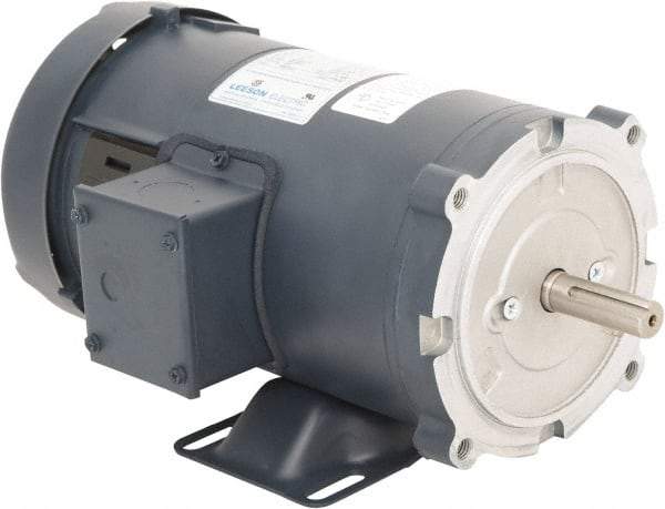 Leeson - 1 Max hp, 2,500 Max RPM, DC Electric AC DC Motor - 90 V Input, S56C Frame, 5/8" Shaft Diam, C-Face with Base Mount, TEFC Enclosure - Eagle Tool & Supply