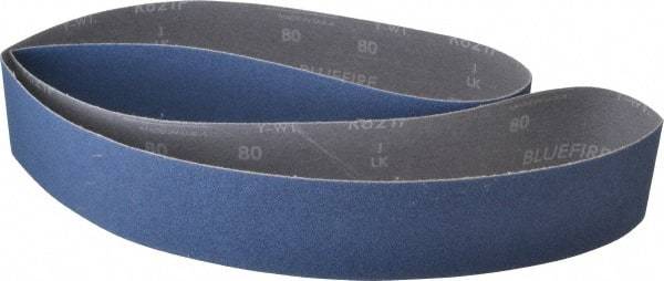 Norton - 2-1/2" Wide x 60" OAL, 80 Grit, Zirconia Alumina Abrasive Belt - Zirconia Alumina, Medium, Coated, Y Weighted Cloth Backing, Dry, Series R821 - Eagle Tool & Supply