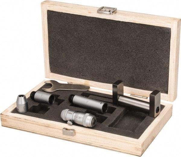 Fowler - 2 to 6", Satin Chrome Coated, Mechanical Inside Micrometer Set - 0.001" Graduation, Friction Thimble, Includes Fitted Case, Standard & Wrench - Eagle Tool & Supply