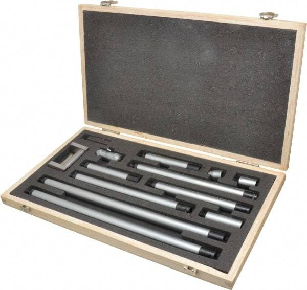 Fowler - 2 to 60", Satin Chrome Coated, Mechanical Inside Micrometer Set - 0.001" Graduation, Friction Thimble, Includes Fitted Case, Standard & Wrench - Eagle Tool & Supply