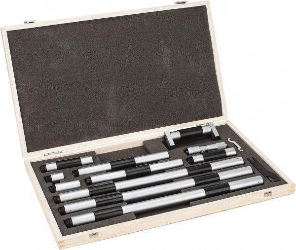Fowler - 4 to 80", Satin Chrome Coated, Mechanical Inside Micrometer Set - 0.001" Graduation, Friction Thimble, Includes Fitted Case, Standard & Wrench - Eagle Tool & Supply