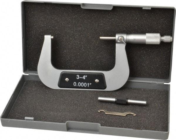Value Collection - 3 to 4" Range, 0.0001" Graduation, Mechanical Outside Micrometer - Ratchet Stop Thimble - Eagle Tool & Supply