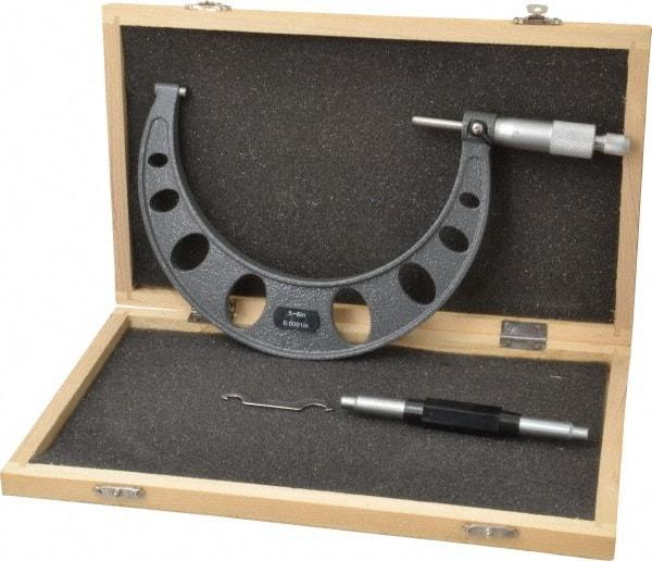 Value Collection - 5 to 6" Range, 0.0001" Graduation, Mechanical Outside Micrometer - Ratchet Stop Thimble - Eagle Tool & Supply