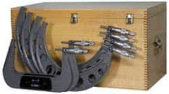 Value Collection - 6 to 12" Range, 6 Piece Mechanical Outside Micrometer Set - 0.0001" Graduation, 0.000280, 0.000320, 0.000360 Accuracy, Ratchet Stop Thimble, Carbide Tipped, Tubular Steel (Frame) Face - Eagle Tool & Supply