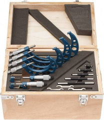 Fowler - 0 to 6 " Range, 6 Piece Mechanical Outside Micrometer Set - 0.0001" Graduation, Friction (0 to 2"), Ratchet Stop (2 to 6") Thimble, Carbide Tipped Face - Eagle Tool & Supply