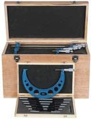 Fowler - 6 to 12" Range, 6 Piece Mechanical Outside Micrometer Set - 0.0001" Graduation, Ratchet Stop Thimble, Carbide Tipped Face - Eagle Tool & Supply