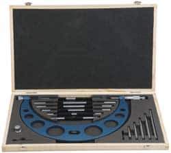 Fowler - Mechanical, 6 to 12 Inch Range, Carbide Face Interchangeable Anvil Micrometer - Ratchet Stop Thimble, 0.001 Inch Graduation, Includes Case and Standards - Eagle Tool & Supply