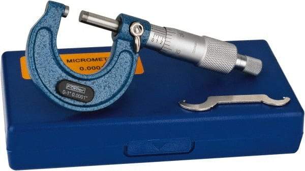 Fowler - Mechanical, 0 to 1 Inch Measurement, Baked Enamel Frame, Satin Chrome Graduations, Ball Anvil Micrometer - Accuracy up to 0.0001 Inch, 0.0001 Inch Graduation, Ratchet Stop Thimble - Eagle Tool & Supply
