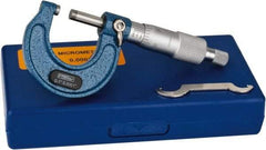 Fowler - Mechanical, 0 to 1 Inch Measurement, Baked Enamel Frame, Satin Chrome Graduations, Ball Anvil Micrometer - Accuracy up to 0.0001 Inch, 0.0001 Inch Graduation, Ratchet Stop Thimble - Eagle Tool & Supply