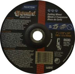 Norton - 7" Wheel Diam, 1/16" Wheel Thickness, 7/8" Arbor Hole, Type 27 Depressed Center Wheel - Aluminum Oxide, 8,600 Max RPM, Compatible with Angle Grinder - Eagle Tool & Supply