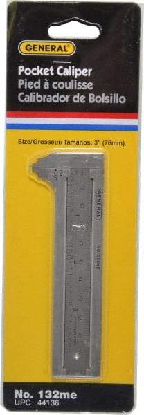 General - 0 to 3" Stainless Steel Vernier Caliper - 1/32" Graduation, 1/2" Jaw Depth, 0.03mm Accuracy - Eagle Tool & Supply