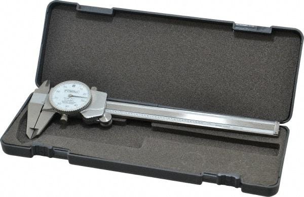 Fowler - 0" to 6" Range, 0.001" Graduation, 0.1" per Revolution, Dial Caliper - White Face, 1.6" Jaw Length - Eagle Tool & Supply