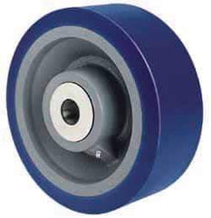 Hamilton - 8" Diam x 2" Wide, Polyurethane Mold on to Cast Iron Center Rigid Spring Loaded Caster - 620 Lb Capacity, Top Plate Mount, 4" x 5" Plate, Roller Bearing - Eagle Tool & Supply