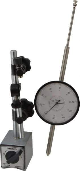 Mitutoyo - 0.001" Graduation, 0-100 Dial Reading, Indicator & Base Kit - 3.56" Dial Diam - Eagle Tool & Supply